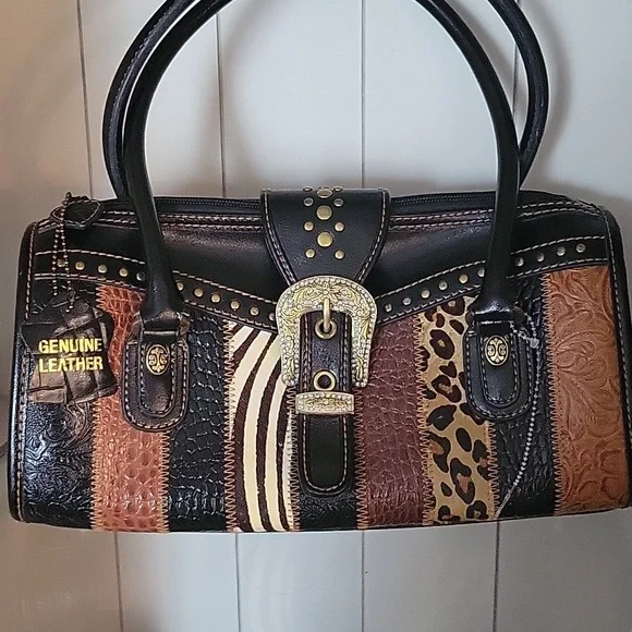 Genuine Leather Western Handbag Purse Animal Print Skin In Nice Condition - Picture 9 of 10